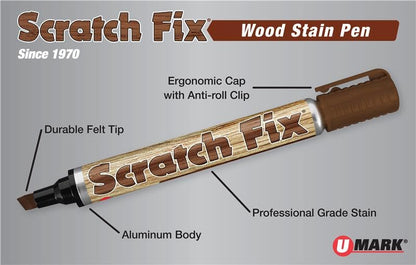 U-Mark Scratch Fix Wood Stain Pen 5mm Tip, Marks On Wood Furniture Cabinets Doors Floors Frames Molding, 5 Pack Assortment