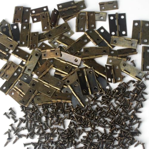 50 Pcs Mini Bronze Hinges Set for Wooden & Jewelry Box, 18 x 15 mm - color: Brown, size: 50pcs(18*15mm)