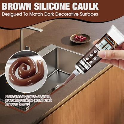 Brown Silicone Caulk, Flexible & Waterproof Caulking, Easy Squeeze - color: Brown