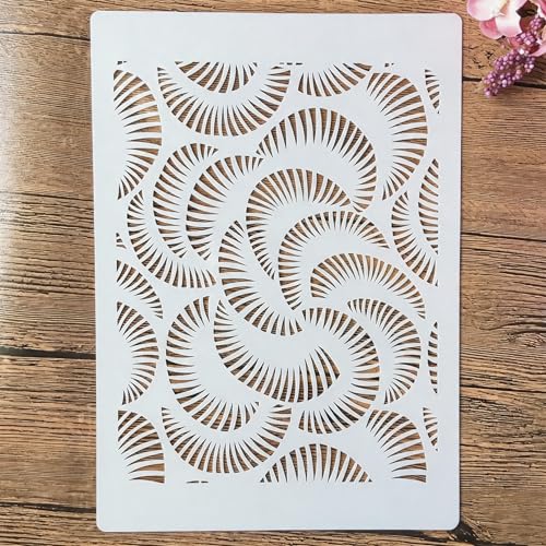 TIAMECH A4 Reusable Swirling Radiating Lines Stencil for Painting - style: Swirling Radiating Lines