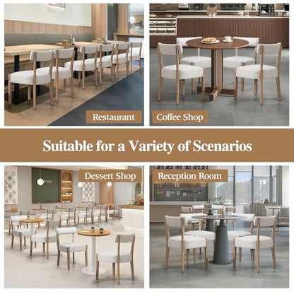 ZJhome Dining Chairs Set of 4, Mid-Century Modern Wooden Kitchen Chairs with Linen Upholstery - Low-Back Woven Design for Kitchen & Dining Room,Beige Fabric - color: Beige, size: Set of 4
