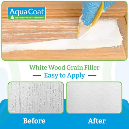 Aqua Coat Water-Based White Cabinet Wood Grain Filler Gel – Fast Drying, Low Odor White Wood Filler, Sandable & Paintable for Interior & Exterior Repairs, Upgrades & Restorations – 1 Gallon - size: Gallon