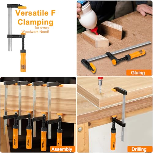 Steel Bar Clamps Set, 6" & 12" F Clamps for Woodworking, 300-600Lbs Load - color: Yellow 4 Pack-6&12 Inch