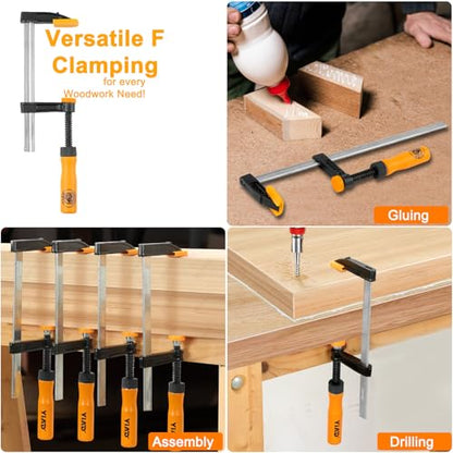 Steel Bar Clamps Set, 6" & 12" F Clamps for Woodworking, 300-600Lbs Load - color: Yellow 4 Pack-6&12 Inch