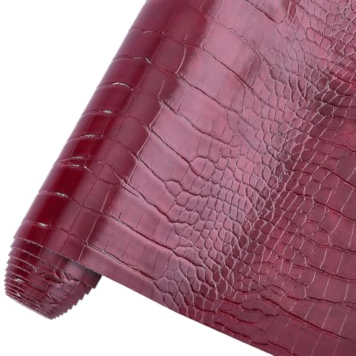 CRASPIRE Red Crocodile Leather Fabric 53" x 12" Faux PU Roll for Embossed Making Sewing Skin Grain Synthetic Sheets Fabric DIY Upholstery Crafts Handbags Furniture Car Wrapping Earrings Shoes Belt - color: Dark Red