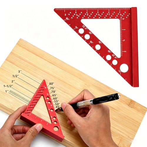 Aluminum Alloy Square Ruler, Compact Size, Laser Etched Markings, for Carpentry, Woodworking, Furniture Projects (Red) - color: Red