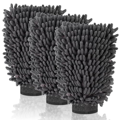 3 Pack Chenille Microfiber Car Wash Mitt, 7" x 9.6", Grey - color: Grey