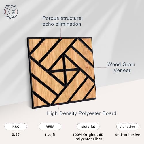 WoveN SounD Acoustic Wall Panels, Natural Oak, 16 Pack, 12x12 in - color: Grid Weave, Natural Oak, 16 Pack