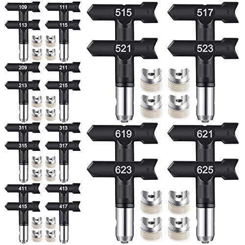 Threan 24 Pack Reversible Spray Tips Black Airless Sprayer Nozzle Tips Paint Spraying Machine Part for Homes Buildings Fences Airless Spraying Machine Paint Accessories (Spray Range: 2-14 Inches)