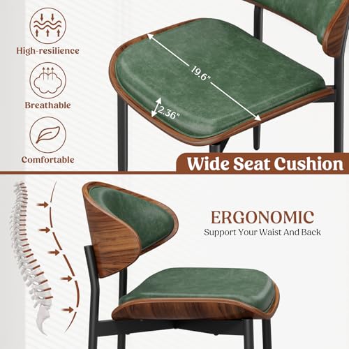 REONEY Dining Chairs Set of 4, Mid-Century Modern Kitchen Chairs, Green - color: Green Pu
