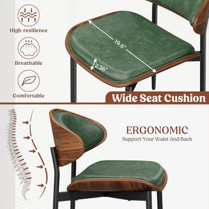 REONEY Dining Chairs Set of 4, Mid-Century Modern Kitchen Chairs, Green - color: Green Pu