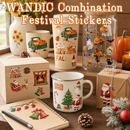 WANDIC 3 Sheets Rub On Transfer Stickers, Autumn Halloween Christmas Combo Set Waterproof Decal for Furniture Wood Scrapbook Crafts Journal Card Making - color: Autumn & Halloween & X Mas