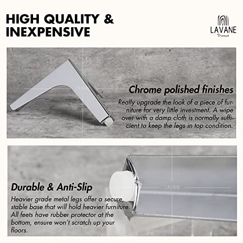 La Vane 4 Inch Diamond Triangle Metal Furniture Legs 4PCS- Heavy Duty Iron - color: Chrome, size: 4" / 10cm