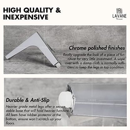 La Vane 4 Inch Diamond Triangle Metal Furniture Legs 4PCS- Heavy Duty Iron - color: Chrome, size: 4" / 10cm