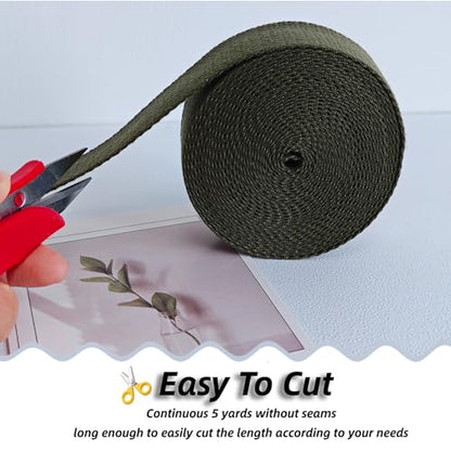 Cotton Webbing 1 Inch 5 Yards for Bag Strap Sewing Crafts, Olive - color: Olive