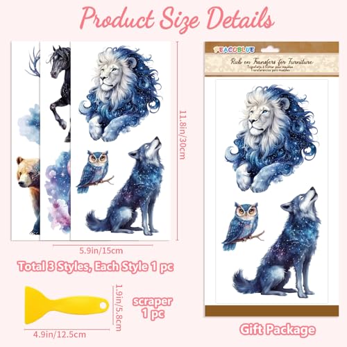Peacoblue Star Animals Rub On Transfers for Furniture Craft 6"x12" - style: Star Creatures Animals