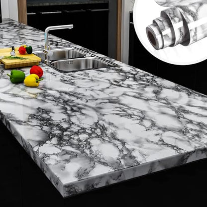 Yenhome 30"X393" Marble Vinyl Countertop Wrap Waterproof Contact Paper Peel and Stick Countertops for Kitchen Bathroom Backsplash Self Adhesive Wallpaper Glossy Grey Marble Contact Paper for Cabinets - size: 30"W x 393"L