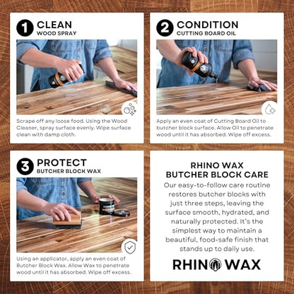 Rhino Wax Cutting Board Spray Cleaner - Food-Safe for All Wood Surfaces