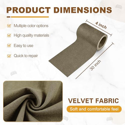 Velvet Repair Patch, Self-Adhesive Flannel Fabric Patch, Multi Colors, Microfiber Patch，Can be Used to Patch Sofas, Car Seats, Handbags, Jacket Holes and Tears (Khaki Grey) - color: Khaki Grey, size: 4" x 30"-2 ROLLS