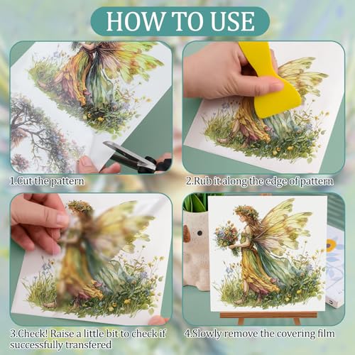 WANDIC 3 Sheets Fairy Rub On Transfers Flower Scrapbook Stickers Elf Window Decals Sprite Waterproof Stickers Pixie Cup Wraps for DIY Furniture Photo Albums,15 * 30cm - color: Flower Elves
