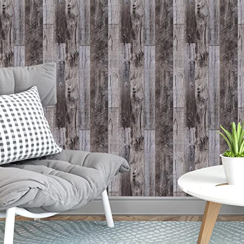 Yun-aeon Natural Wood-Gray Contact Paper Peel and Stick Wallpaper - color: Natural Wood-Gray, size: 17.3" x 120"