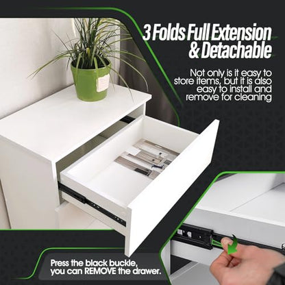 1 Pair Full Extension Drawer Slides 8 inch Side Mount Rails - color: Black, size: 8 Inch