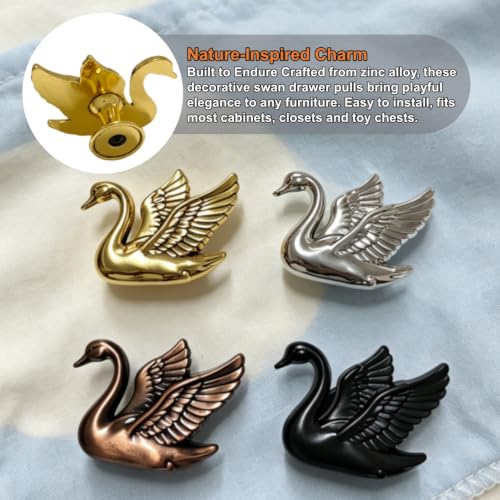 4Pack Swan Cabinet Knobs, Elegant Flying Bird Drawer Pulls Handle - color: Antique Gold