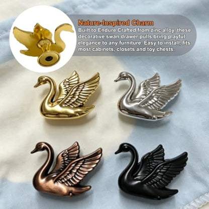 4Pack Swan Cabinet Knobs, Elegant Flying Bird Drawer Pulls Handle - color: Antique Gold