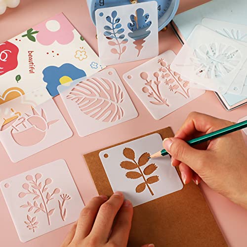 Augshy 56 Pack Flower Stencils for Painting, Butterfly and Bird, 3 Inch - style: Flowering Plants