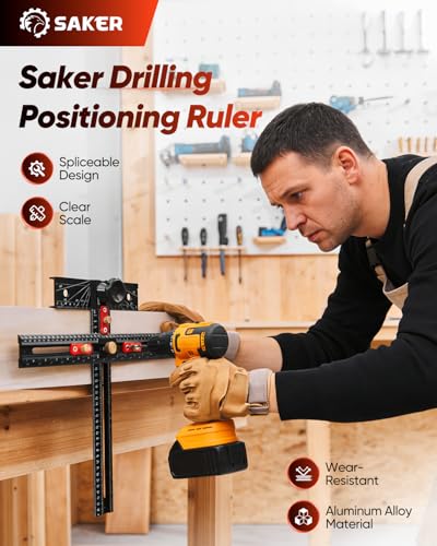Saker 4-in-1 Scriber Marking Line Ruler, 29.5in Spliceable Extended T Square with Pencil, Precision Line Drawing & Drilling Positioning Tool, Cabinet Hardware Jig with Angle Adjustment for Woodworking - size: 29.5inch with Pencil