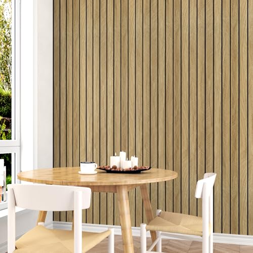 Brown 3D Wood Panels for Wall Living Room Soundproof 16.8"×118" - color: Brown