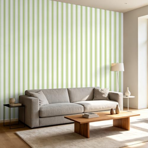 Green Striped Peel and Stick Wallpaper 17.3" x 200" - color: Green, size: 17.3" x 200"