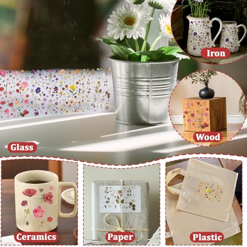 WANDIC 16 Sheets Rub On Transfer Stickers, Dry Flower Theme Decals Aesthetic Sticker for Scrapbook Journal Planner Album DIY Ctaft,4 * 6in - style: Dry Flower Theme