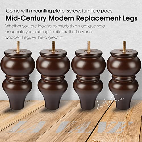 La Vane 8 inch Solid Wood Turned Furniture Legs with M8 Bolts,Walnut,4PCS - color: Walnut, size: 8"(20cm)