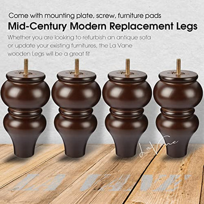 La Vane 8 inch Solid Wood Turned Furniture Legs with M8 Bolts,Walnut,4PCS - color: Walnut, size: 8"(20cm)