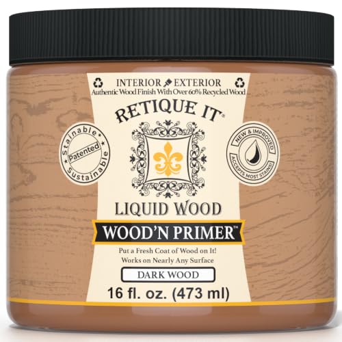 Retique It Wood'n Primer - Paint it then stain it - Stainable Wood Fiber Paint (Dark Wood, Medium) - color: Dark Wood, size: 16 Fl Oz (Pack of 1)
