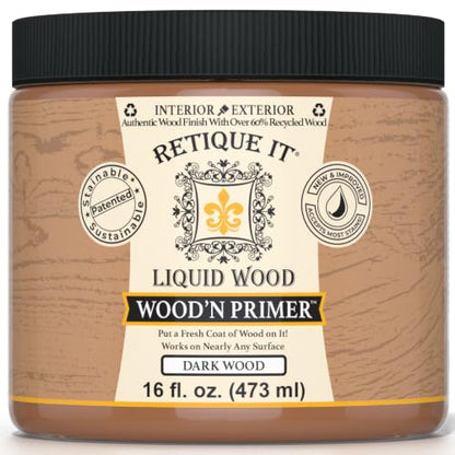 Retique It Wood'n Primer - Paint it then stain it - Stainable Wood Fiber Paint (Dark Wood, Medium) - color: Dark Wood, size: 16 Fl Oz (Pack of 1)