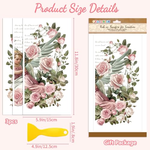 Peacoblue Aristocrat Flowers Rub On Transfers for Furniture 6"x12" - style: Retro Aristocrat with Flowers