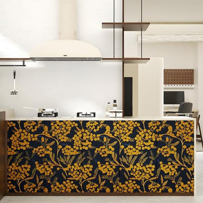 Blue Boho Floral Peel and Stick Wallpaper 17.5" x 393.5" - color: Blue, size: 393.5" x 17.5"