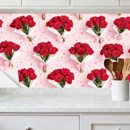 Wall Decal 15.7 x 39.4 in Red Rose Bouquet Peel and Stick - color: colorful0991