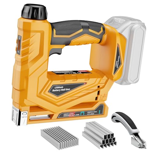 Cordless Staple Gun Compatible with Dewalt 20V Battery (Tool Only), 2-in-1 Electric Nail Gun & T50 Crown Stapler, Battery Powered 3/8" Stapler with 1000 Staples & 1000 Nails for for Upholstery & DIY - color: Yellow, Tool Only