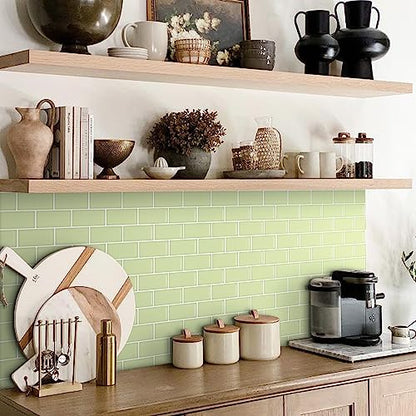 Alwayspon 10 Sheets Green Cream 3D Vinyl Backsplash Subway Sticker Peel and Stick, Self-Adhesive Wall Tile Transfer Wall Sticker Sheets for Kithchen Bathroom, 11.81"x5.12" - color: Dj110