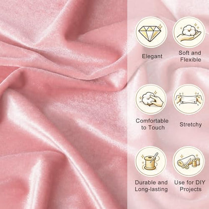 59”W Stretch Velvet Fabric, 2/3 Yard Soft Stretchy Fabric for Sewing Clothes, Apparel, Costume, Crafts - 90% Polyester 10% Spandex(2/3Yard, Pink) - color: Pink, size: 2/3 Yard