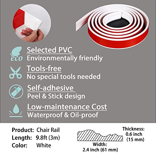 Gaahing Peel and Stick Wall Molding Trim & Chair Rail, Self-Adhesive Panel Moulding, DIY Home Decor on Cabinet Door Mirror Frame, 9.8ft x 2.4in - size: 2.4" W x 118.1"L