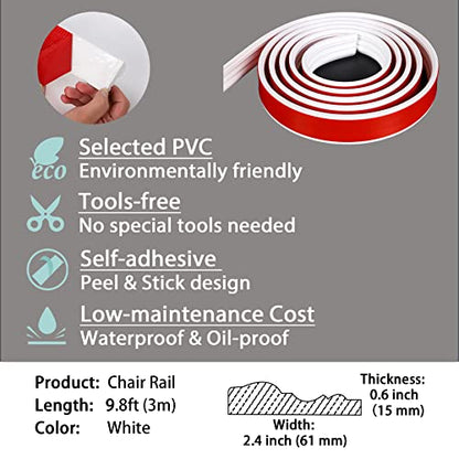Gaahing Peel and Stick Wall Molding Trim & Chair Rail, Self-Adhesive Panel Moulding, DIY Home Decor on Cabinet Door Mirror Frame, 9.8ft x 2.4in - size: 2.4" W x 118.1"L