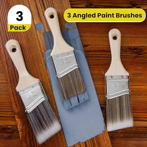 Mister Rui 2 Inch Angled Synthetic Paint Brushes, 3 Pack Trim