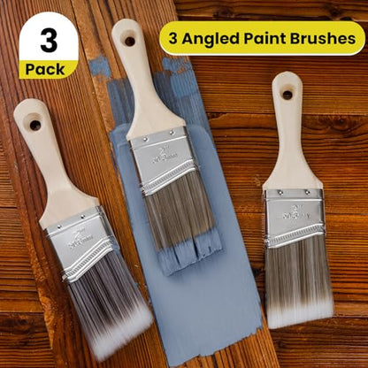 Mister Rui 2 Inch Angled Synthetic Paint Brushes, 3 Pack Trim