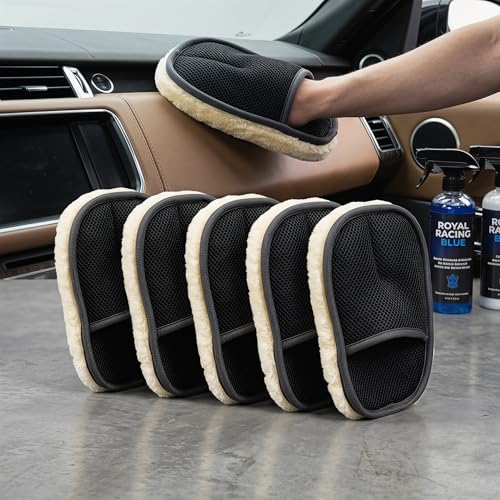 5 Pack Car Interior Cleaning Glove Microfiber Dust Mitt for Dashboard & Leather Seats Reusable Washable Car Care Detailing Accessory