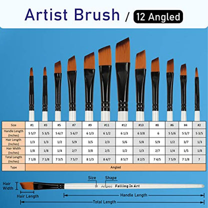 Falling in Art 12 PCS Professional Angled Paint Brushes Set - style: 12 Pcs Angled