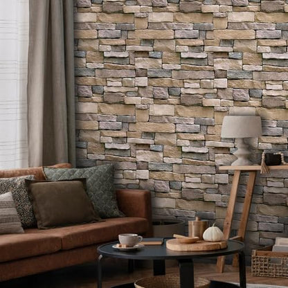 Abyssaly Stone Wallpaper Brick Peel and Stick Wallpaper Backsplash - color: Brown, size: 17.7" x 236.2"